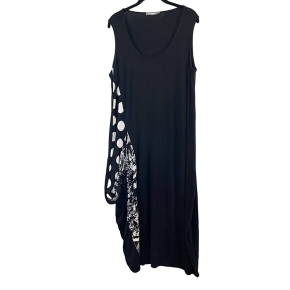 Alembika Black & White Polka Dot Artsy Maxi Dress Lagenlook - Size 4 (US 12-14) - Picture 1 of 7